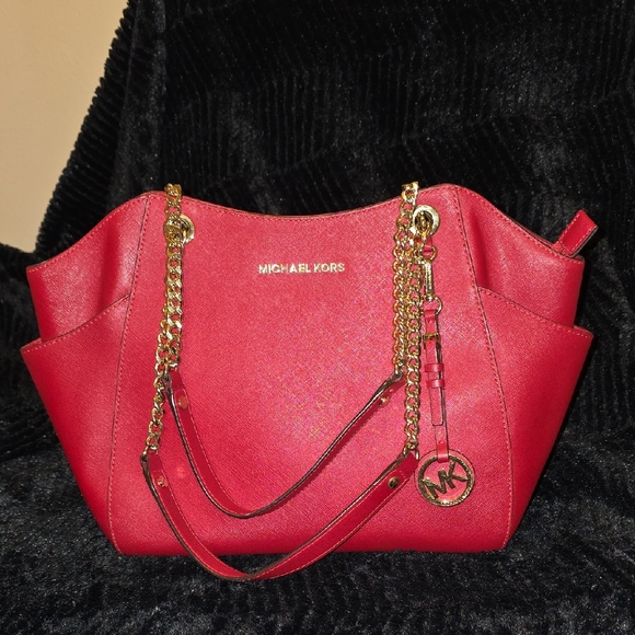 Michael Kors Handbags - Michael Kors Cherry Red Shoulder Bag with Gold Accents